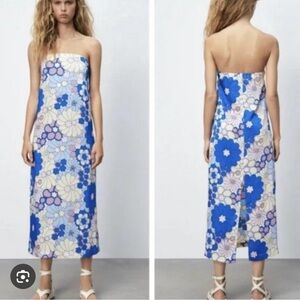 Zara Floral Strapless Maxi Dress
